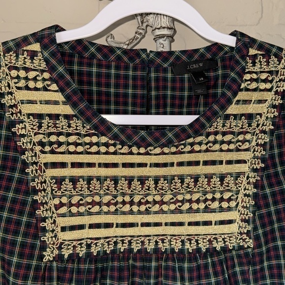 J.Crew Women's Plaid Gold Embroidered Peasant Woven Top XS NEW‎ H3478 Holiday - Picture 3 of 9